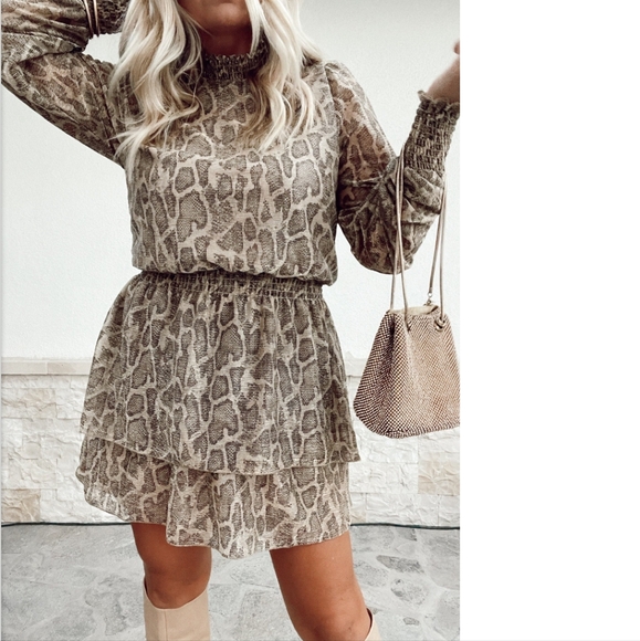 Show Me Your MuMu Russo Ruffle Metallic Python Smocked Dress - Picture 2 of 11